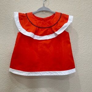 Janie and Jack Orange & White Ruffle Collar Blouse Top 18-24 months Summer